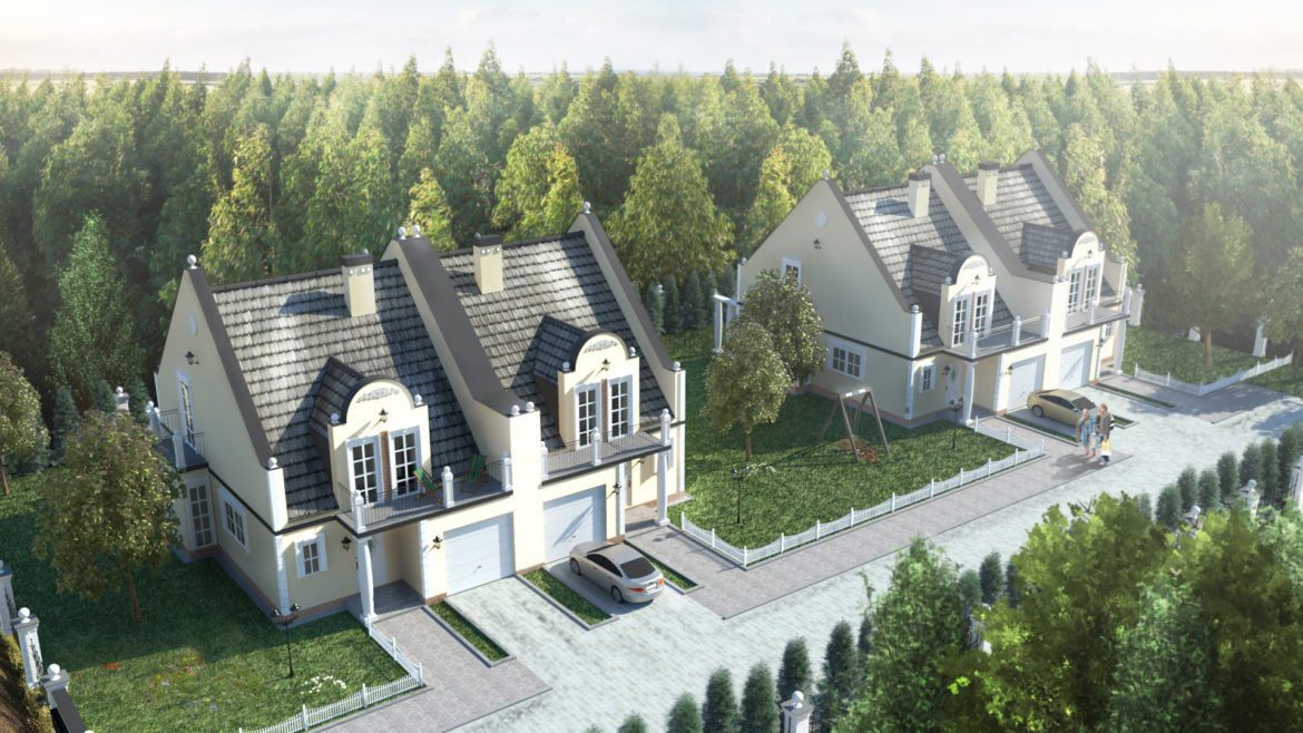 Wizualizacje 3d osiedla domów w zabudowie bliźniaczej, Rezydencja Kazimierz