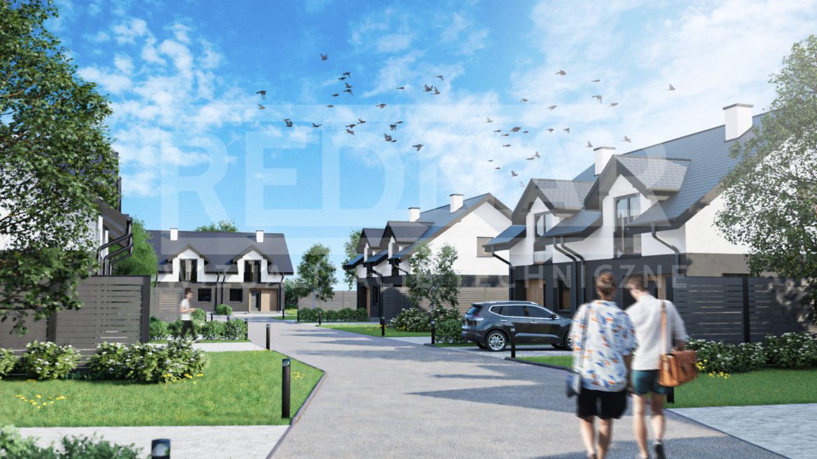 Wizualizacje 3d osiedla domów jednorodzinnych w zabudowie bliźniaczej