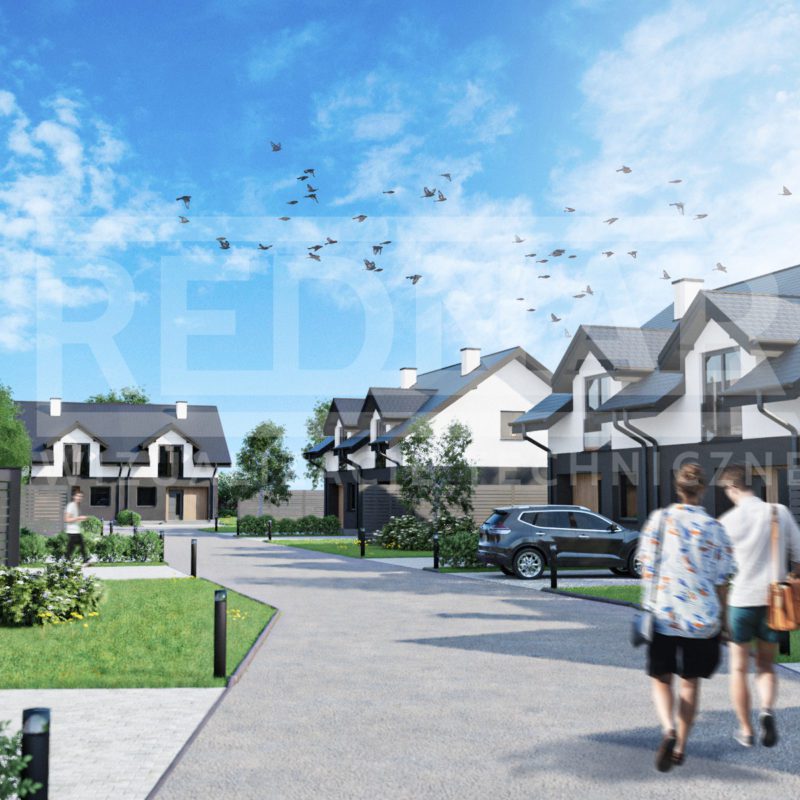 Wizualizacje 3d osiedla domów jednorodzinnych w zabudowie bliźniaczej
