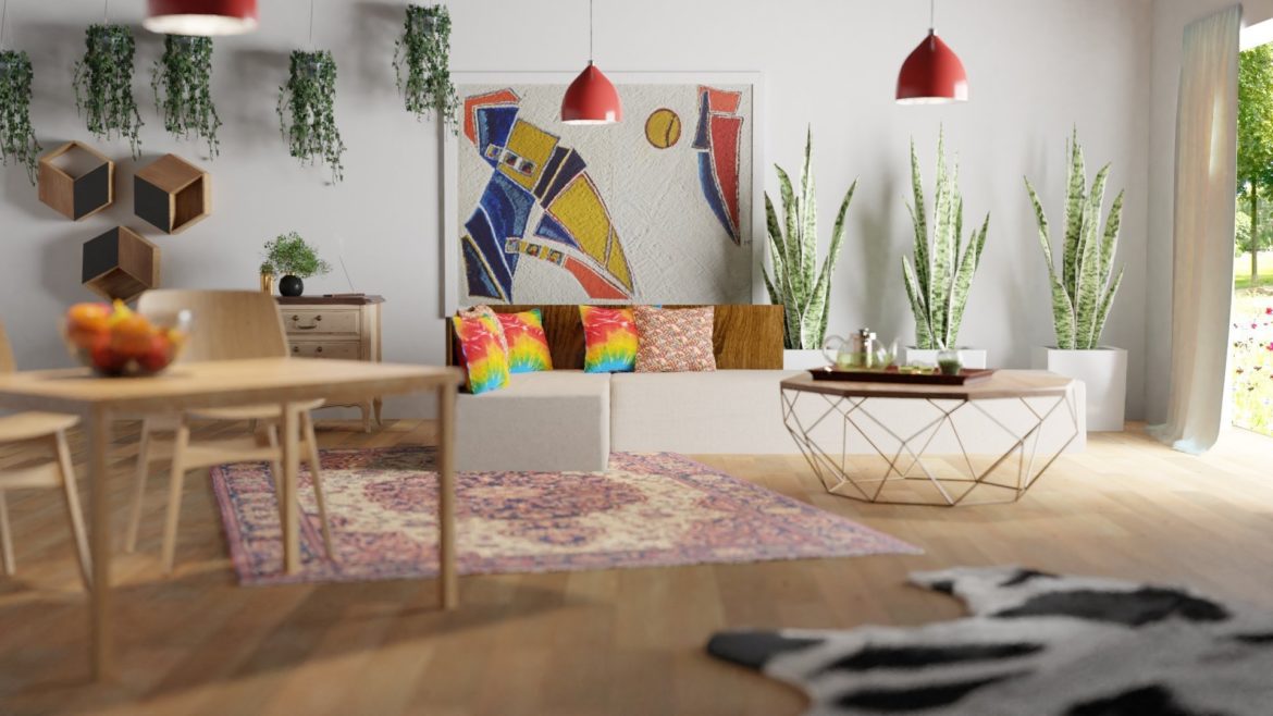 Wizualizacja 3d wnętrze w stylu boho