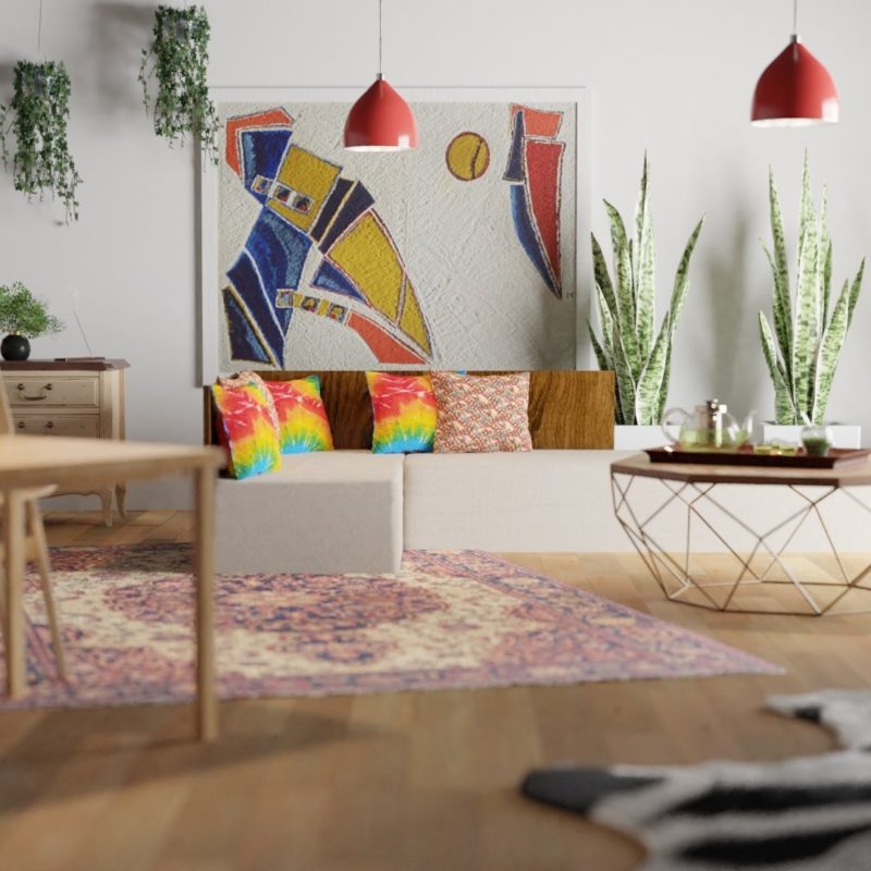 Wizualizacja 3d wnętrze w stylu boho