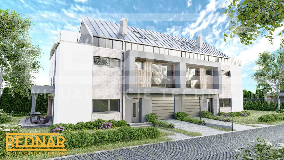 Wizualizacje 3d osiedla domów jednorodzinnych w zabudowie bliźniaczej w Pęcicach