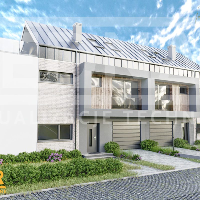 Wizualizacje 3d osiedla domów jednorodzinnych w zabudowie bliźniaczej w Pęcicach